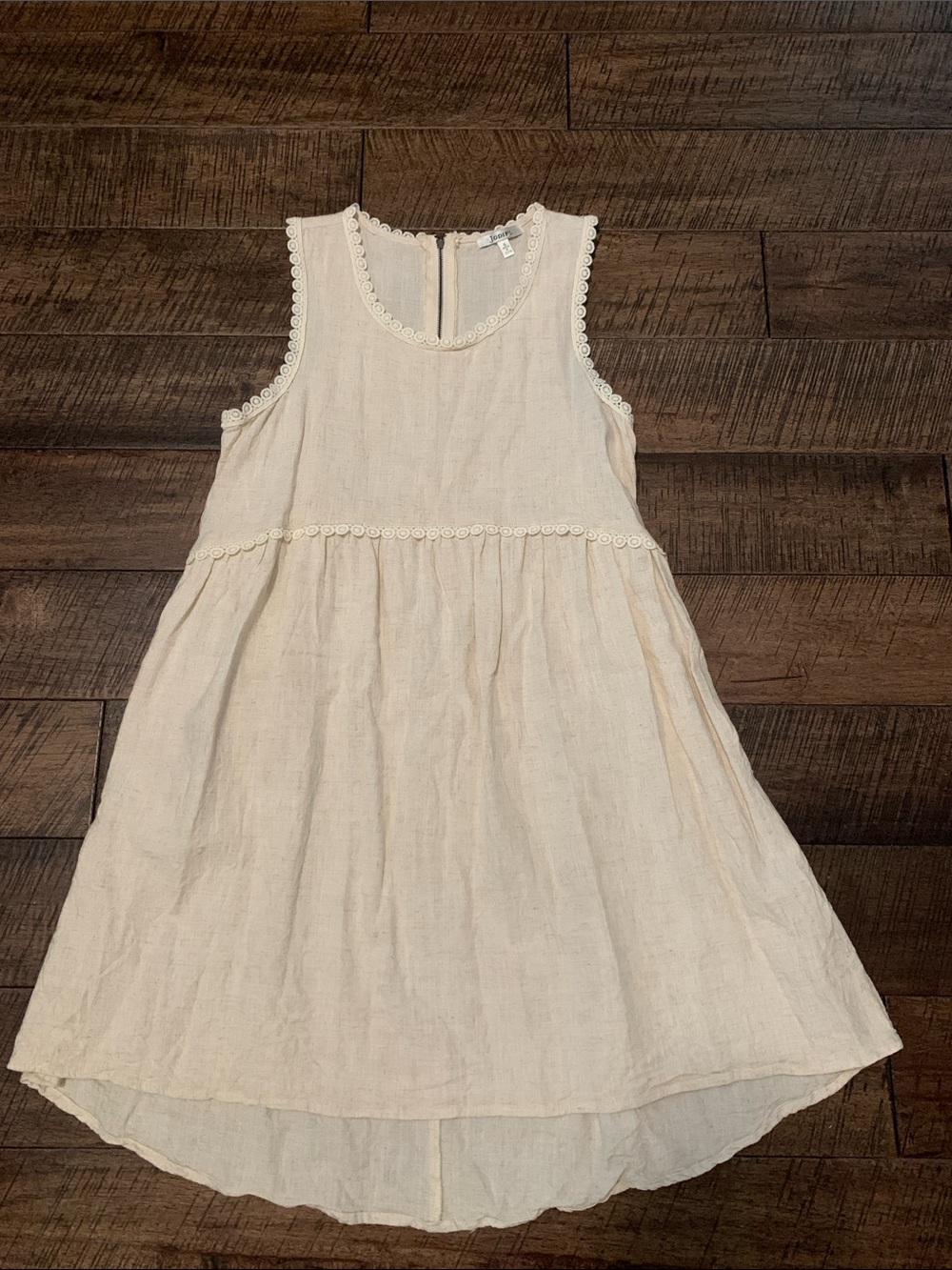 JODIFL Cream Sleeveless Linen-Blend Girls Dress with Lace Trim